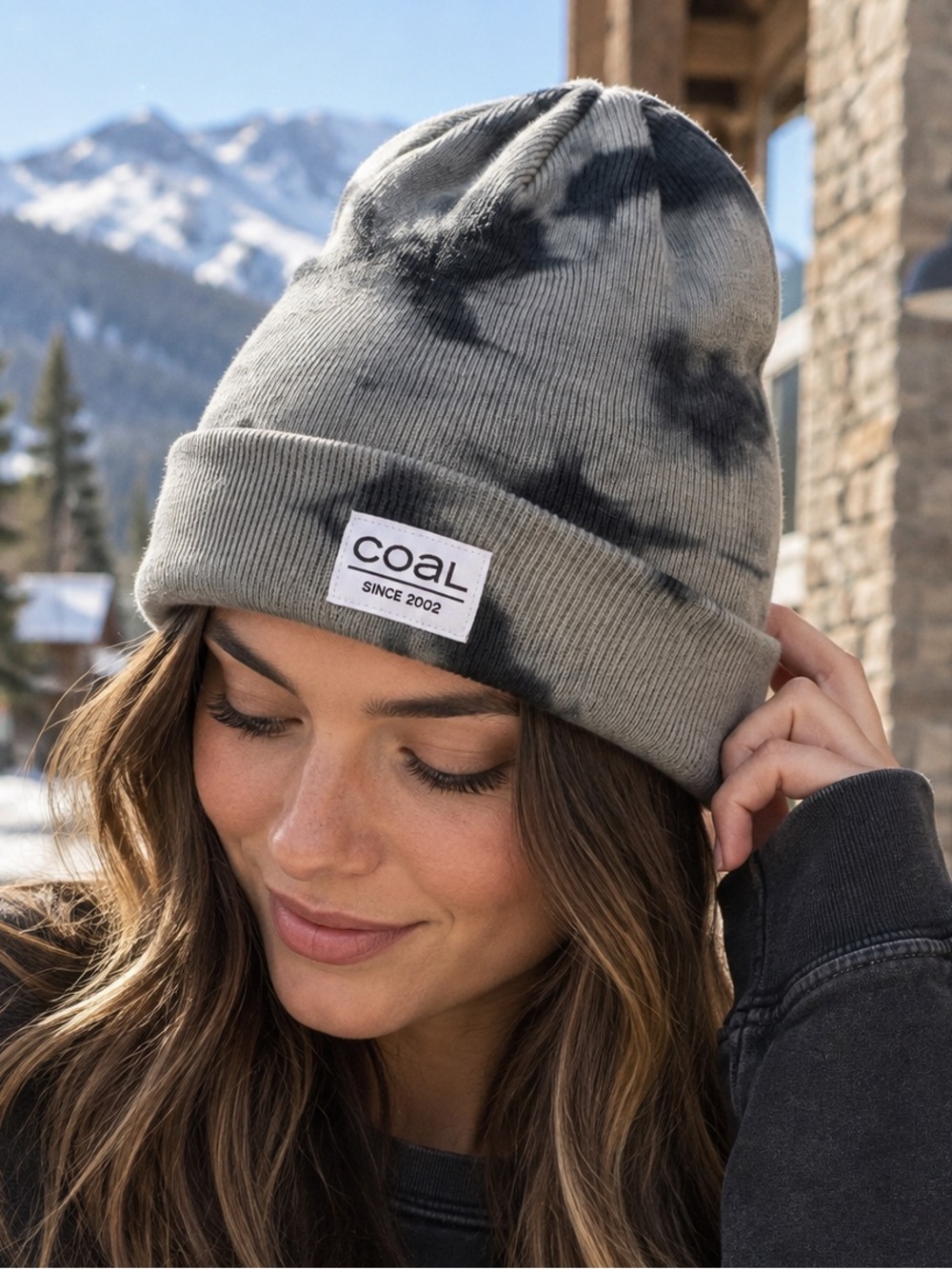 Coal Headwear Gray Black Tie Dye Cuffed Slouchy Knit Beanie Ski Snowboard